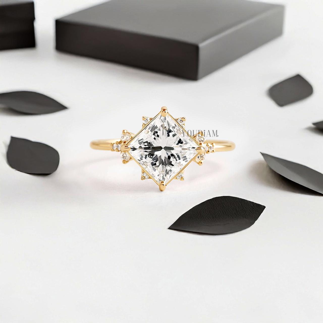 Princess Lab Diamond with Lovely Accent Diamonds Ring - YDJLR03