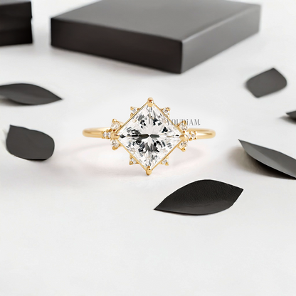 Princess Lab Diamond with Lovely Accent Diamonds Ring - YDJLR03