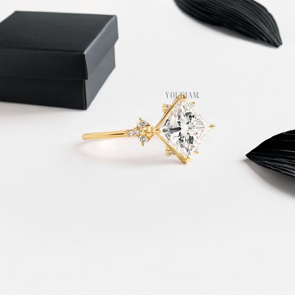 Princess Lab Diamond with Lovely Accent Diamonds Ring - YDJLR03