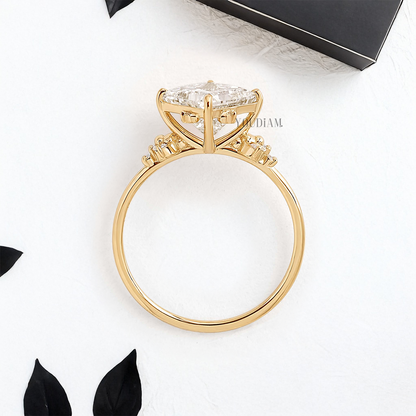 Princess Lab Diamond with Lovely Accent Diamonds Ring - YDJLR03