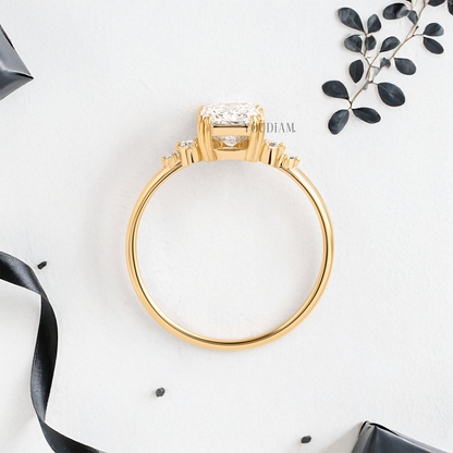 Radiant Lab Diamond with Double-Prongs and Side Diamonds Ring - YDJLR07