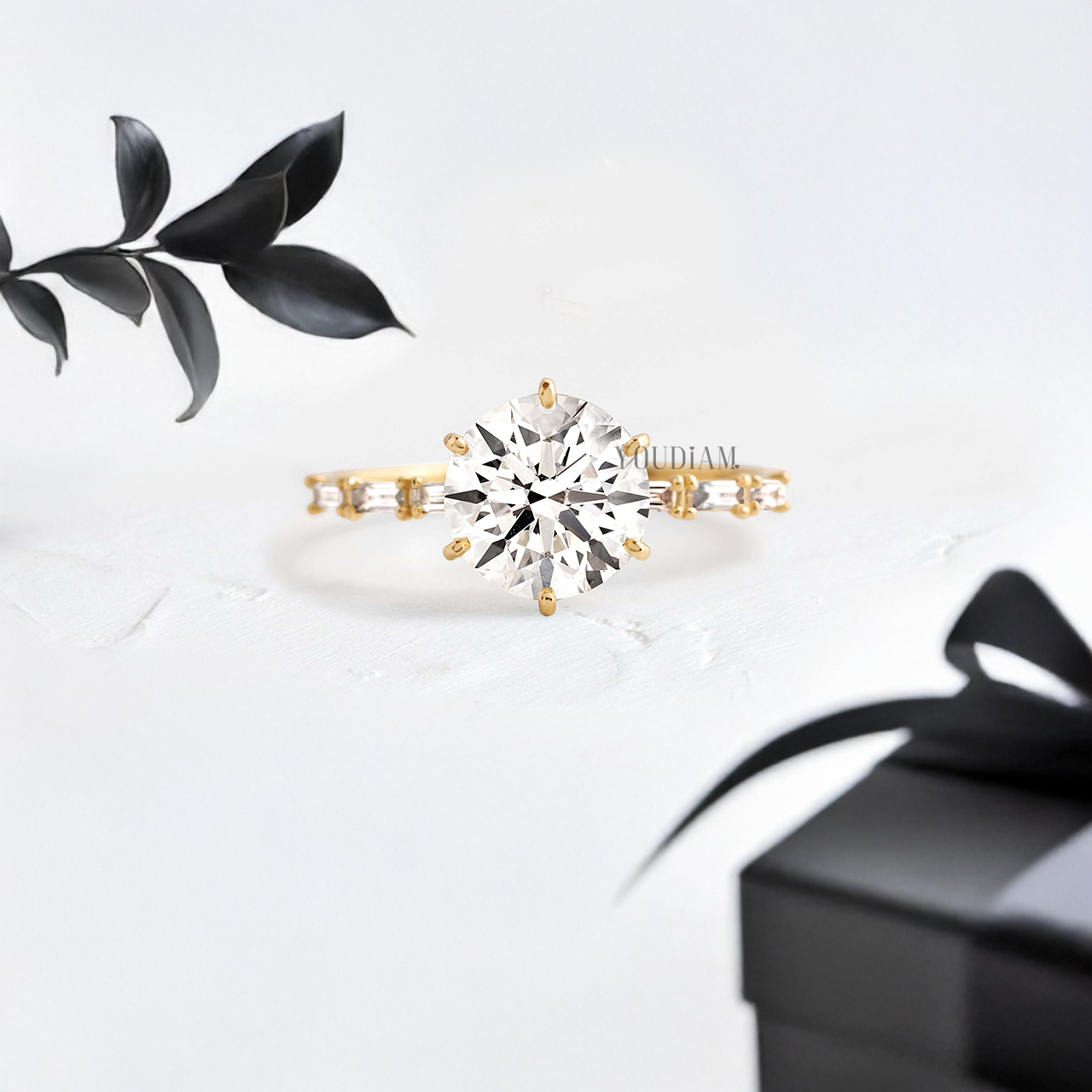 Round Lab Diamond Accented by Baguette Diamonds Ring - YDJLR76