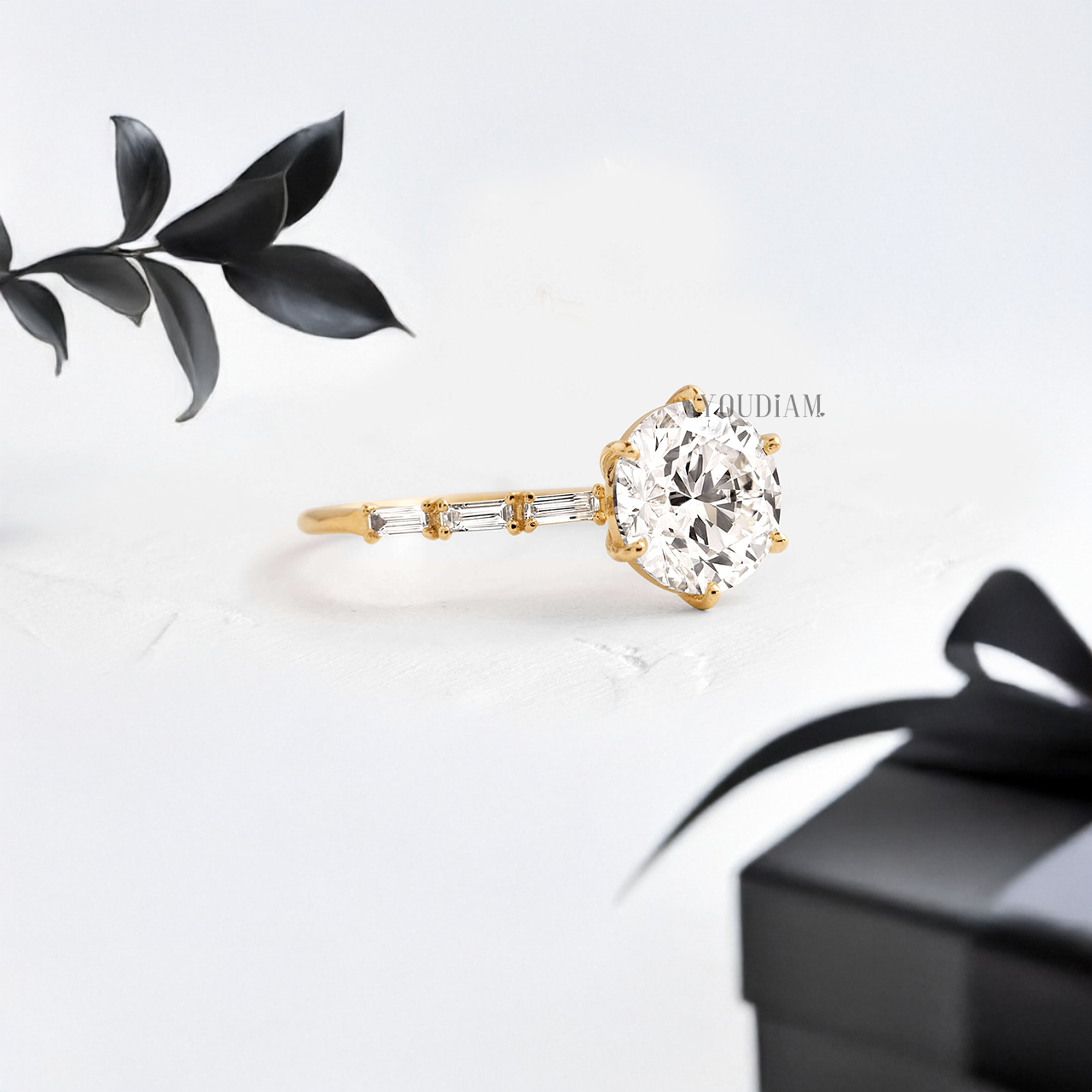 Round Lab Diamond Accented by Baguette Diamonds Ring - YDJLR76