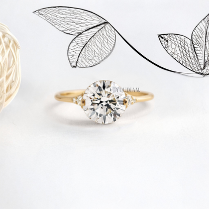 Round Lab Diamond in Closed Basket with Two Prongs Ring - YDJLR16