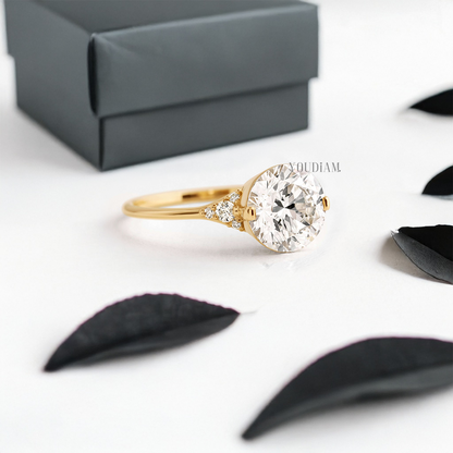 Round Lab Diamond in Closed Basket with Two Prongs Ring - YDJLR16