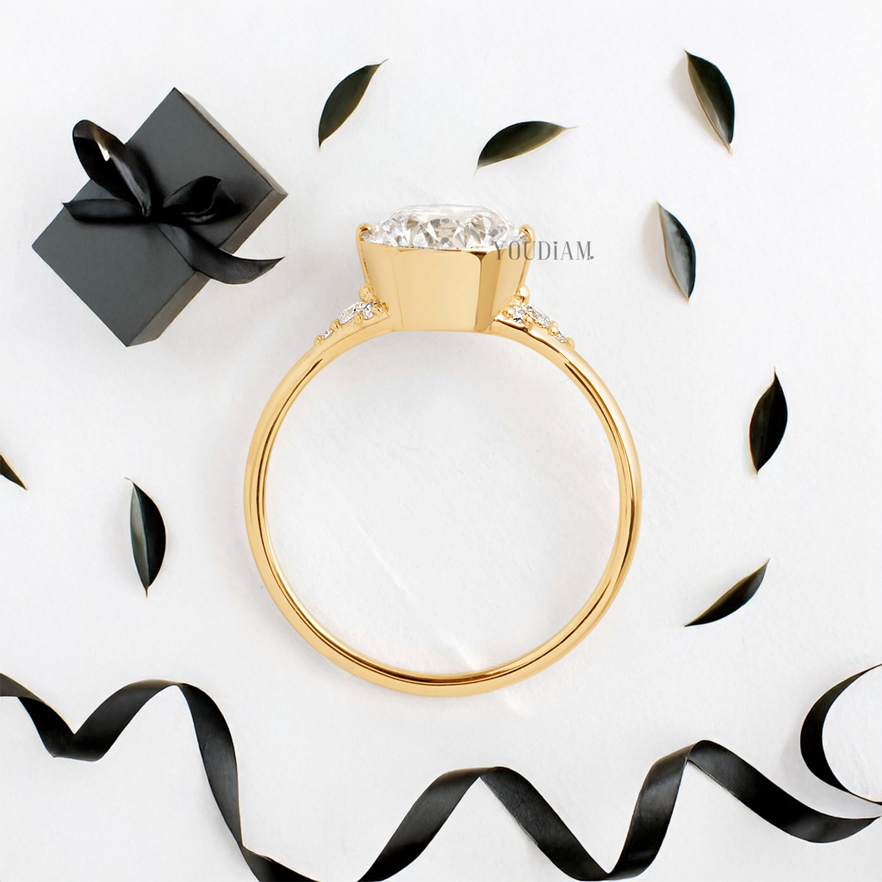 Round Lab Diamond in Closed Basket with Two Prongs Ring - YDJLR16