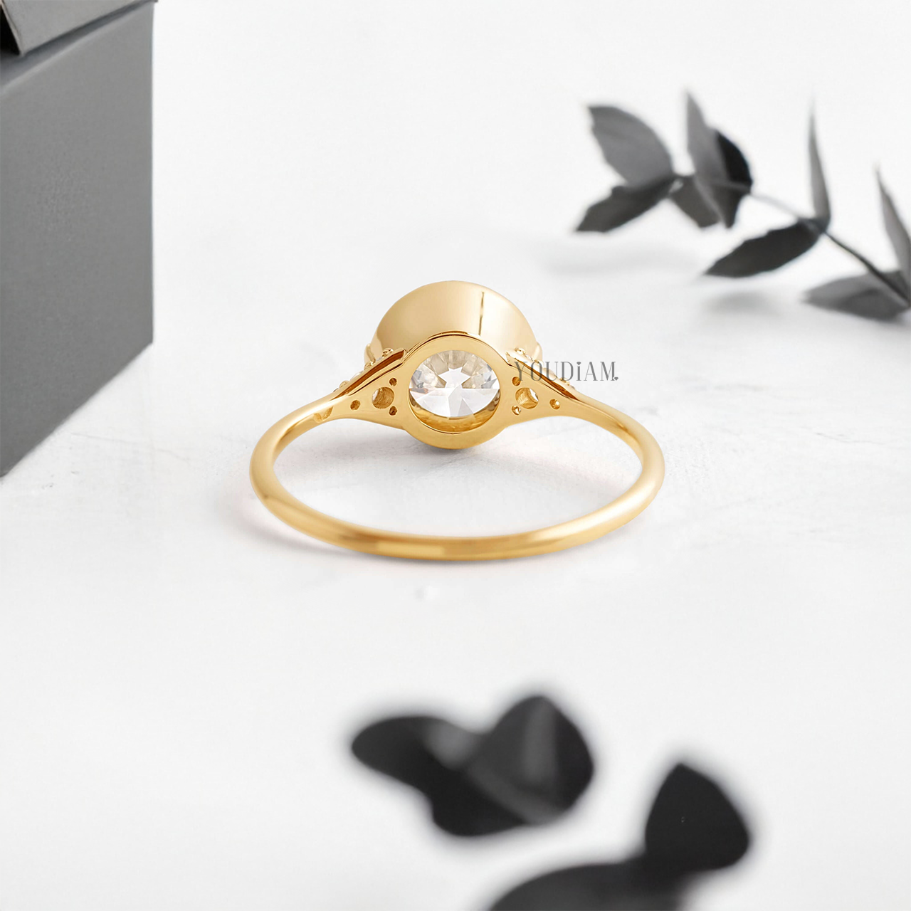 Round Lab Diamond in Closed Basket with Two Prongs Ring - YDJLR16