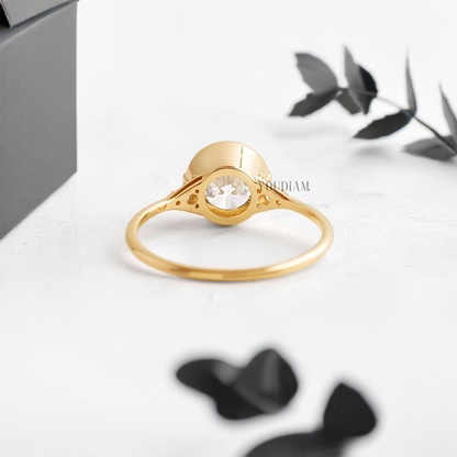 Round Lab Diamond in Closed Basket with Two Prongs Ring - YDJLR16