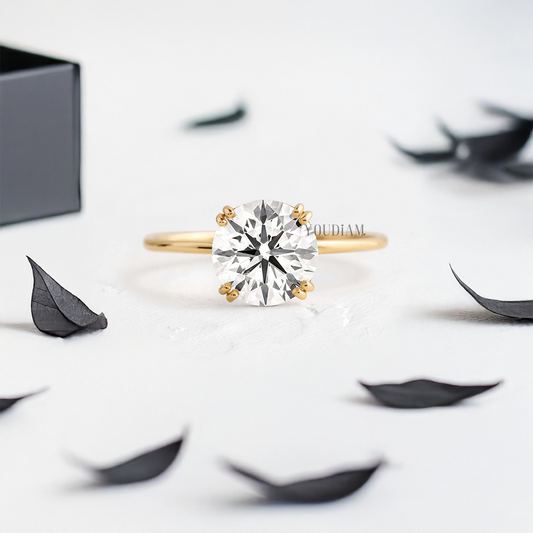 Round Lab Diamond in Four Double-Prongs Ring - YDJLR92