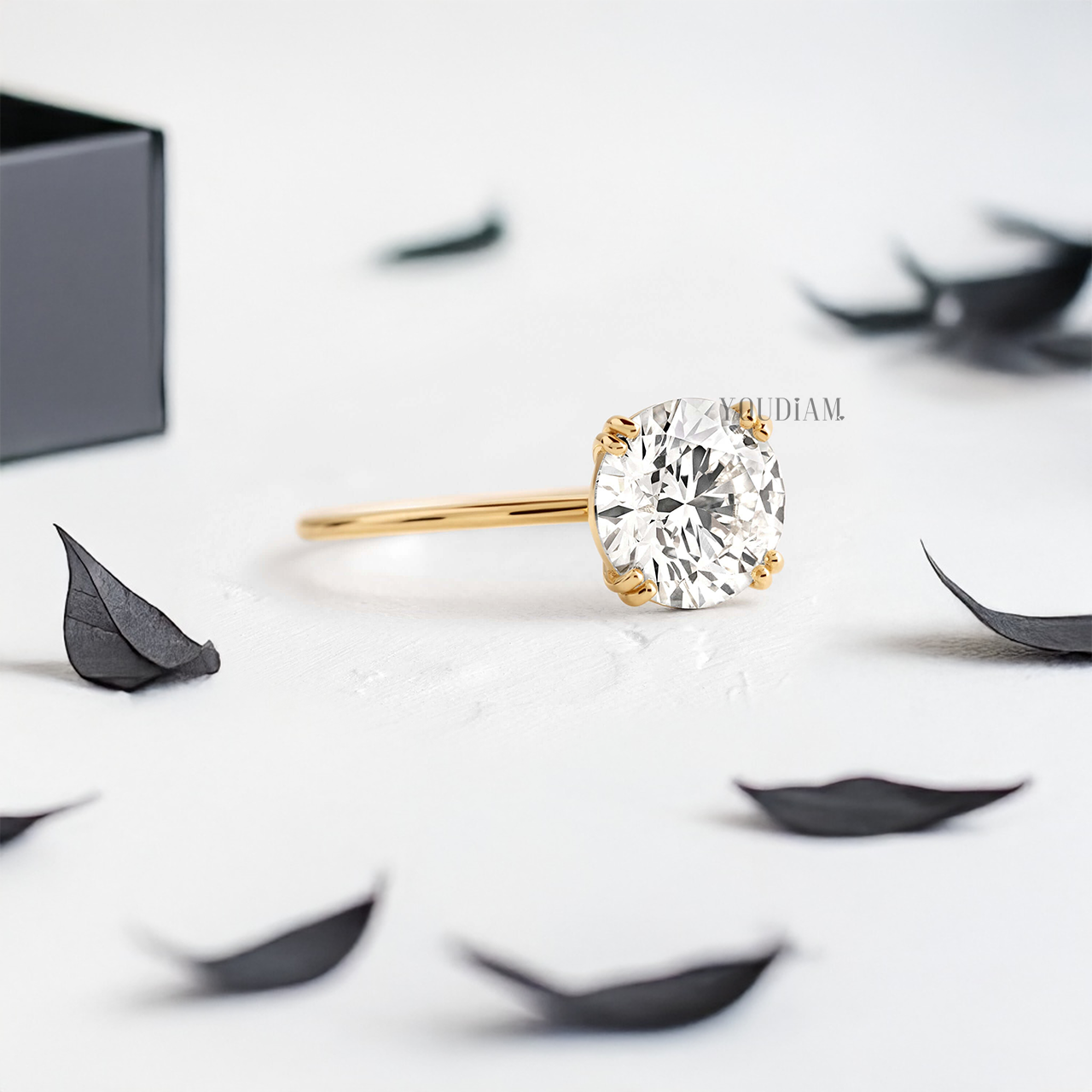 Round Lab Diamond in Four Double-Prongs Ring - YDJLR92