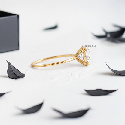 Round Lab Diamond in Four Double-Prongs Ring - YDJLR92