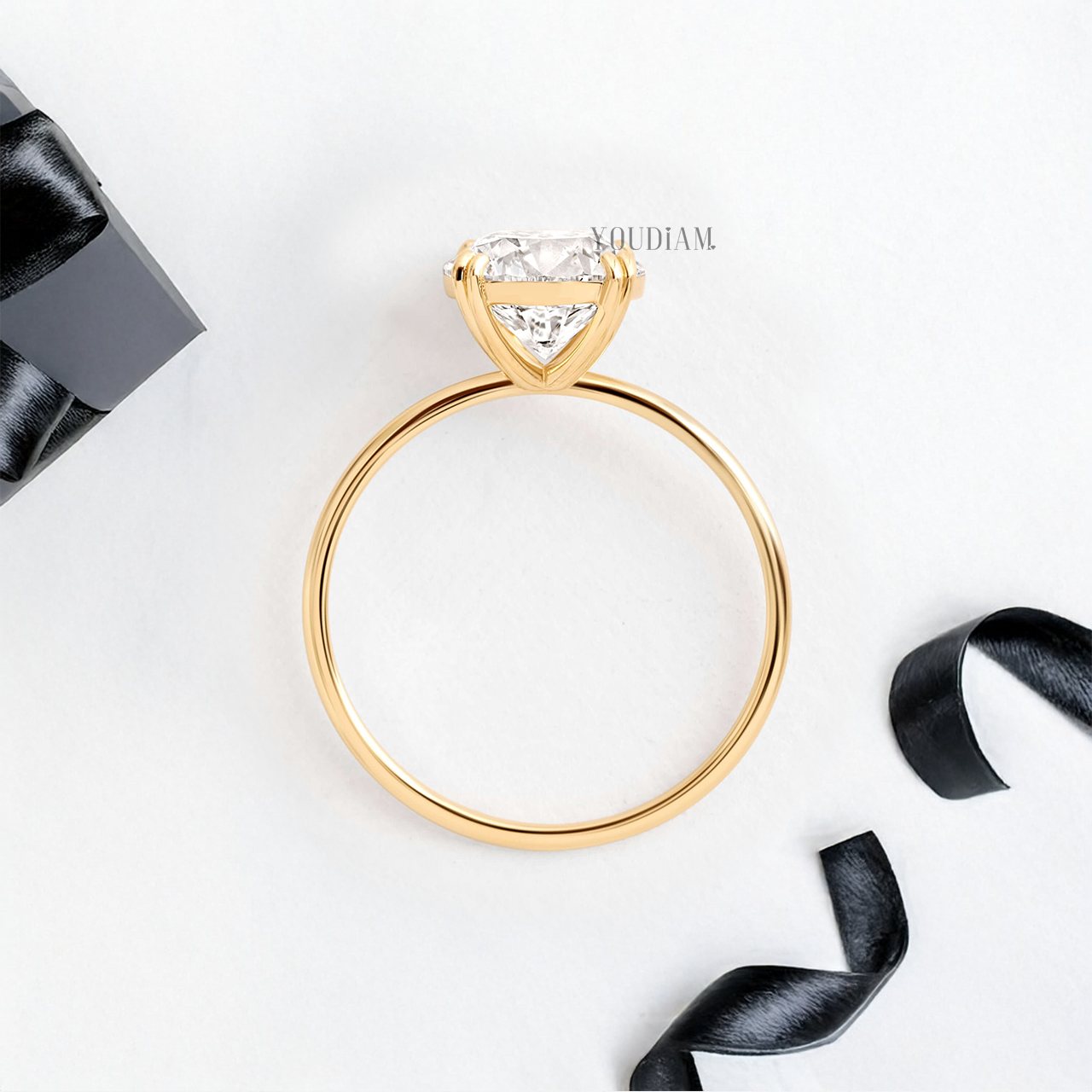 Round Lab Diamond in Four Double-Prongs Ring - YDJLR92