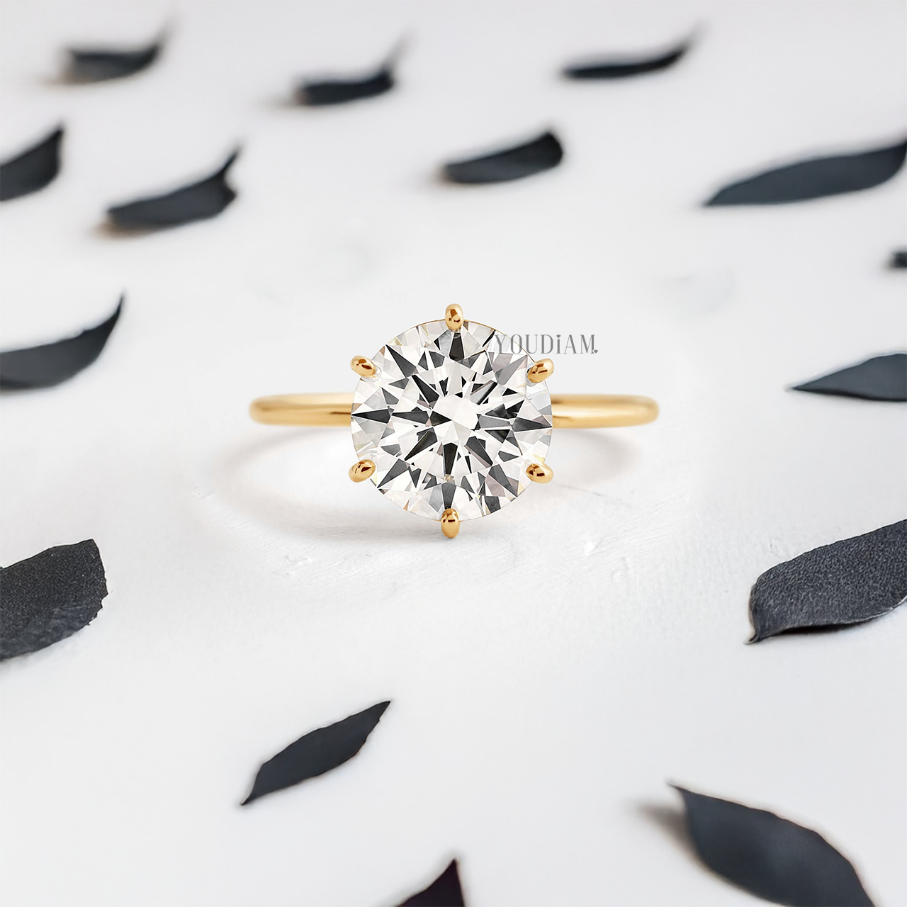 Round Lab Diamond in Six Prongs Ring - YDJLR10