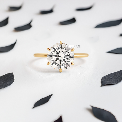 Round Lab Diamond in Six Prongs Ring - YDJLR10