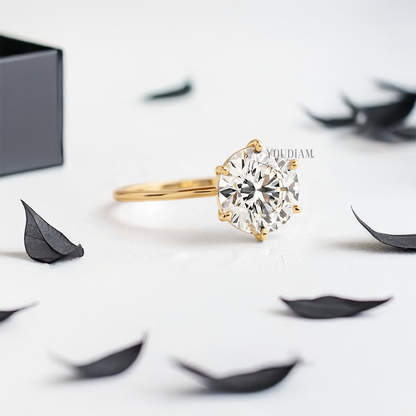 Round Lab Diamond in Six Prongs Ring - YDJLR10