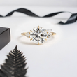 Round Lab Diamond in Six Prongs and Two Side Stones Ring - YDJLR55