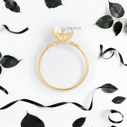 Round Lab Diamond in Six Prongs with Six Accented Diamond Ring - YDJLR13