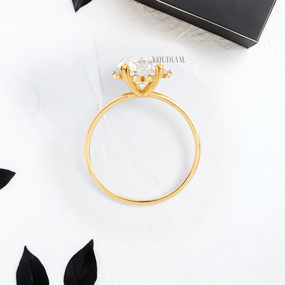 Round Lab Diamond with Halo and Trio-Prongs Ring - YDJLR21