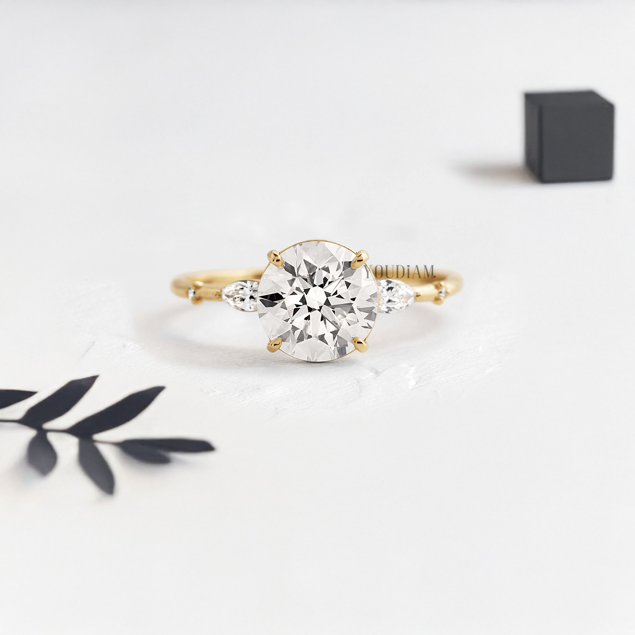 Round Lab Diamond with Tiny Accented Diamonds Ring - YDJLR77