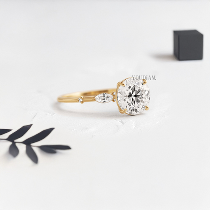 Round Lab Diamond with Tiny Accented Diamonds Ring - YDJLR77