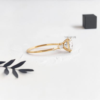 Round Lab Diamond with Tiny Accented Diamonds Ring - YDJLR77