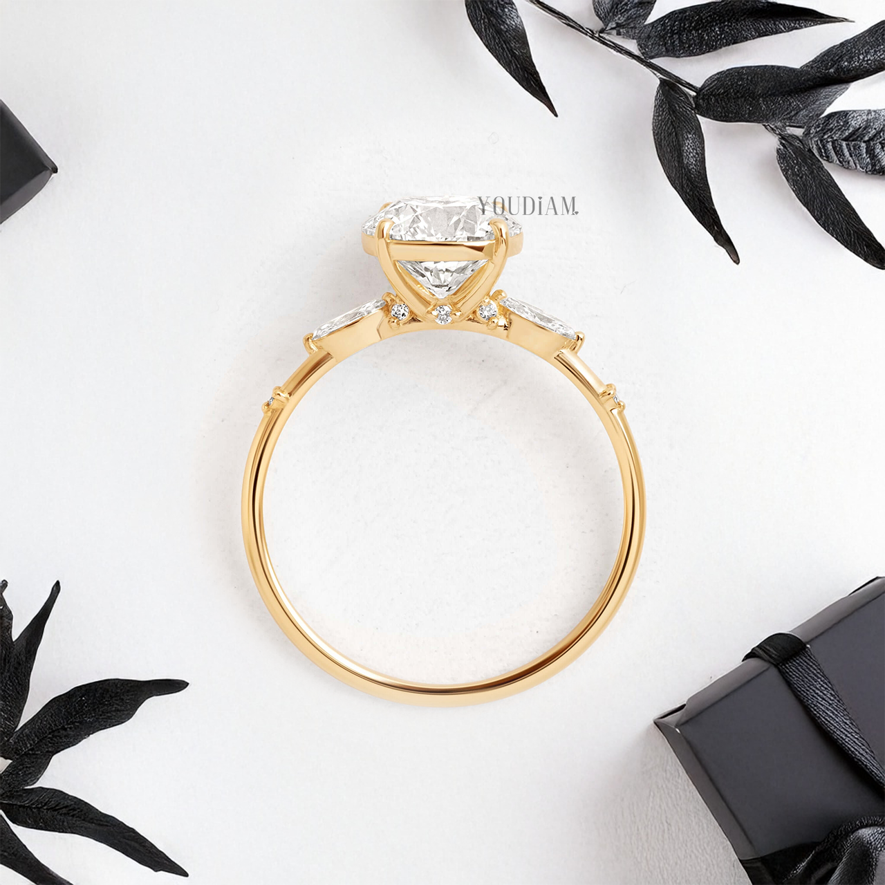 Round Lab Diamond with Tiny Accented Diamonds Ring - YDJLR77