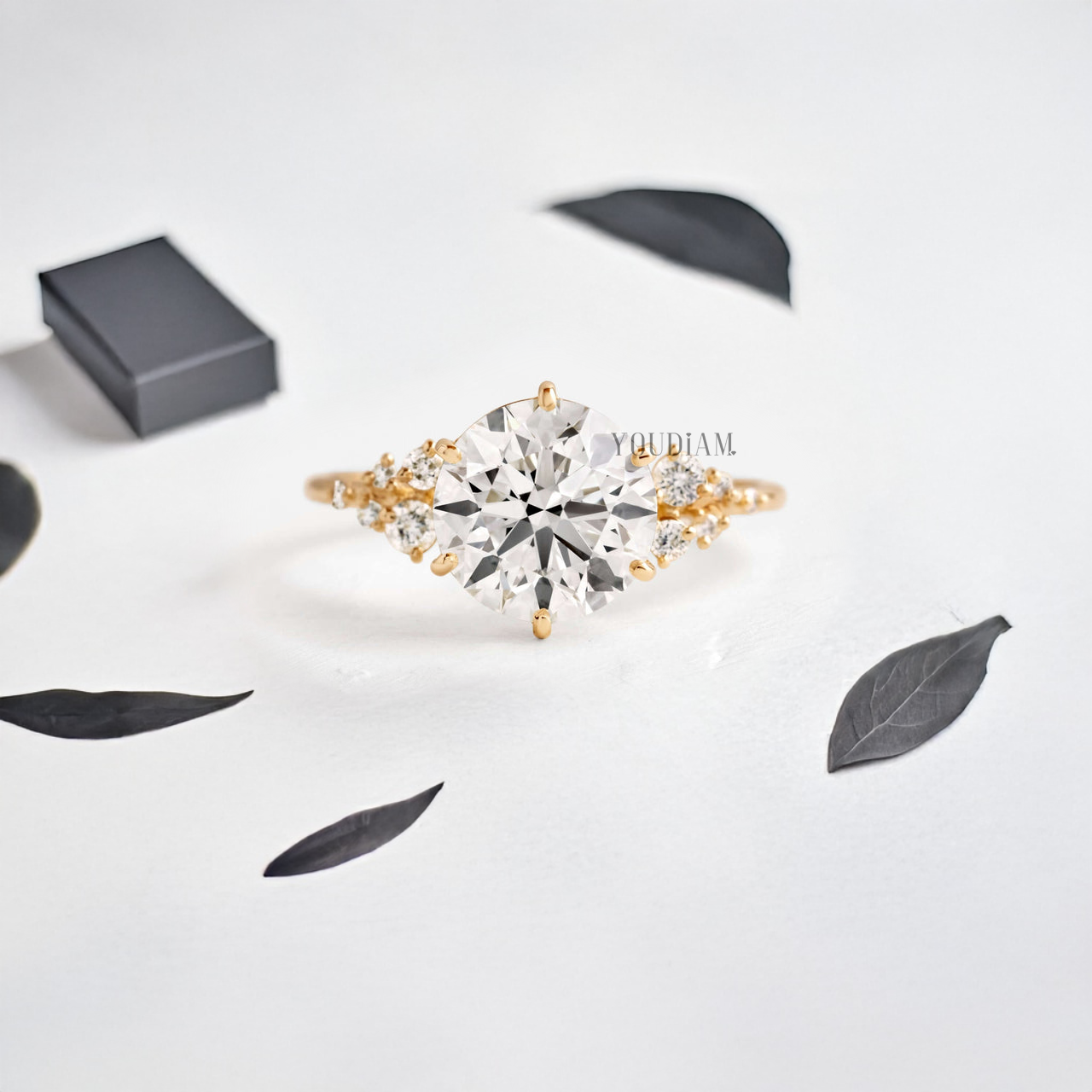 Round Lab Diamond with Accent Diamonds Ring - YDJLR01