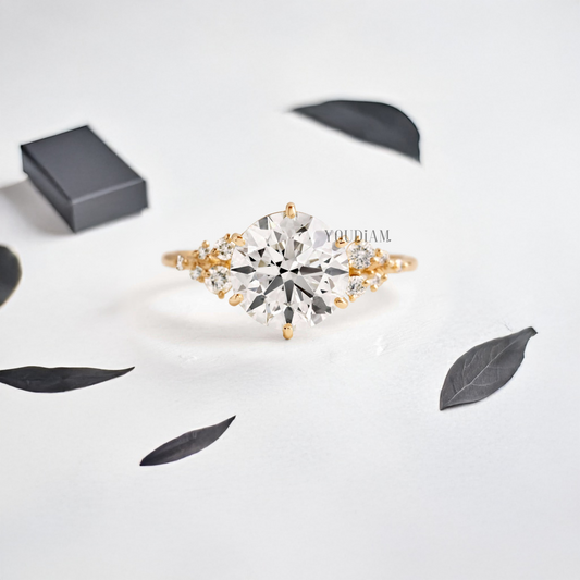 Round Lab Diamond with Accent Diamonds Ring - YDJLR01