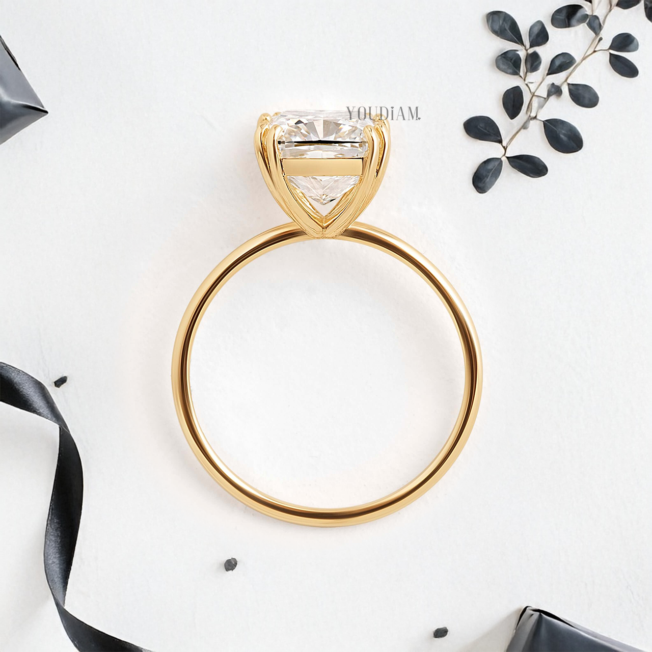 Cushion Lab Diamond in Four Double-Prongs Ring - YDJLR39