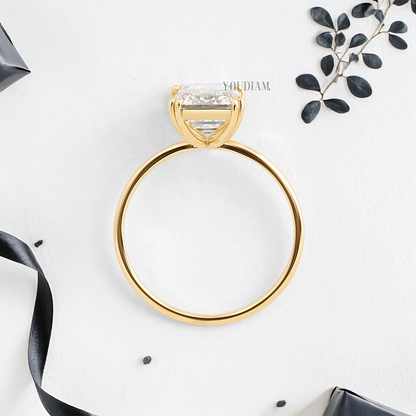 Emerald Lab Diamond in Four Double-Prongs Ring - YDJLR32