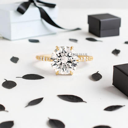 Round Lab Diamond in Six Prongs with Sixteen Accented Diamond Ring - YDJLR20