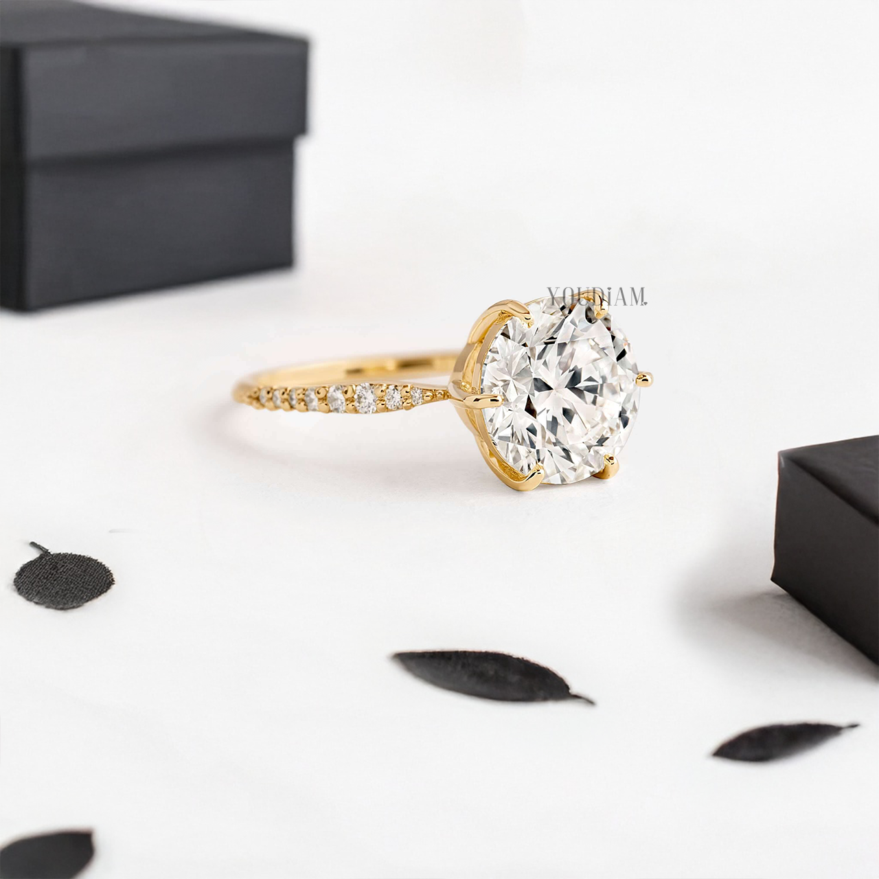 Round Lab Diamond in Six Prongs with Sixteen Accented Diamond Ring - YDJLR20