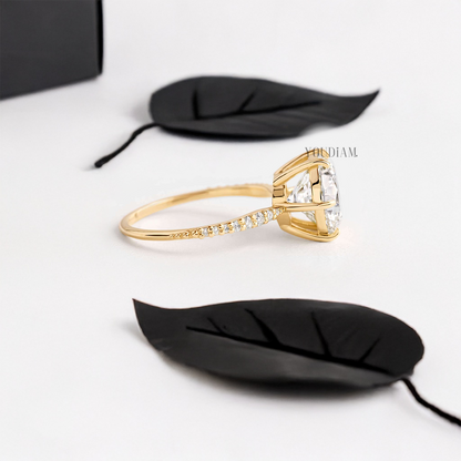 Round Lab Diamond in Six Prongs with Sixteen Accented Diamond Ring - YDJLR20