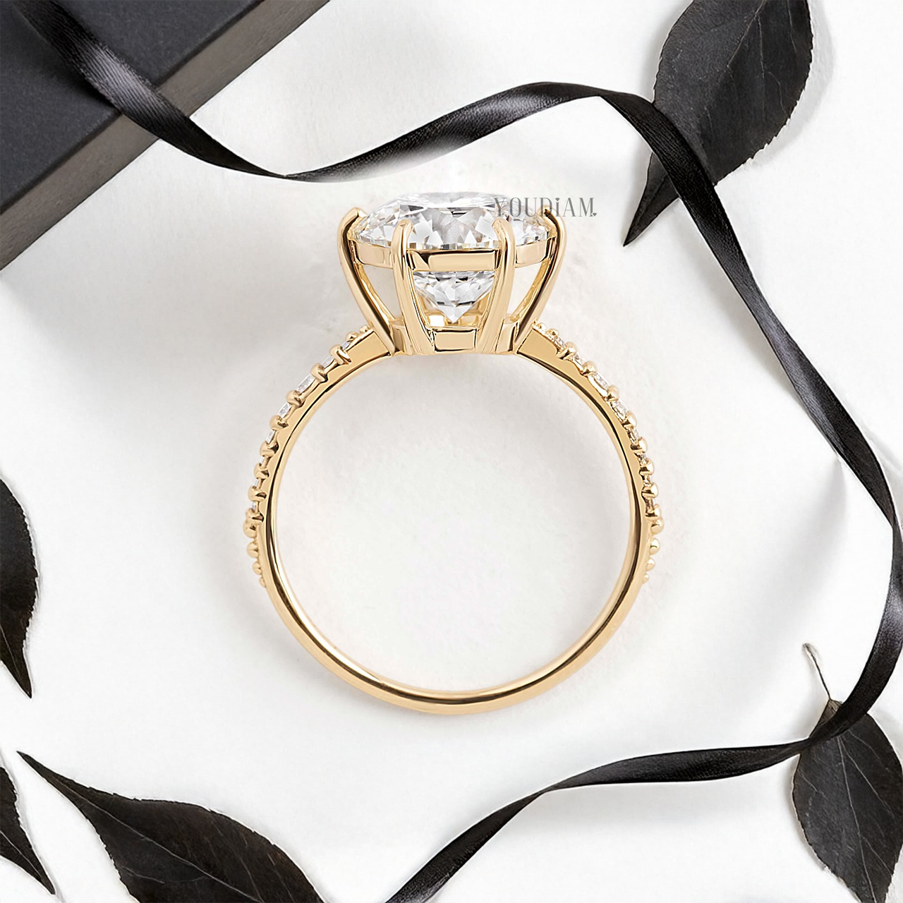 Round Lab Diamond in Six Prongs with Sixteen Accented Diamond Ring - YDJLR20