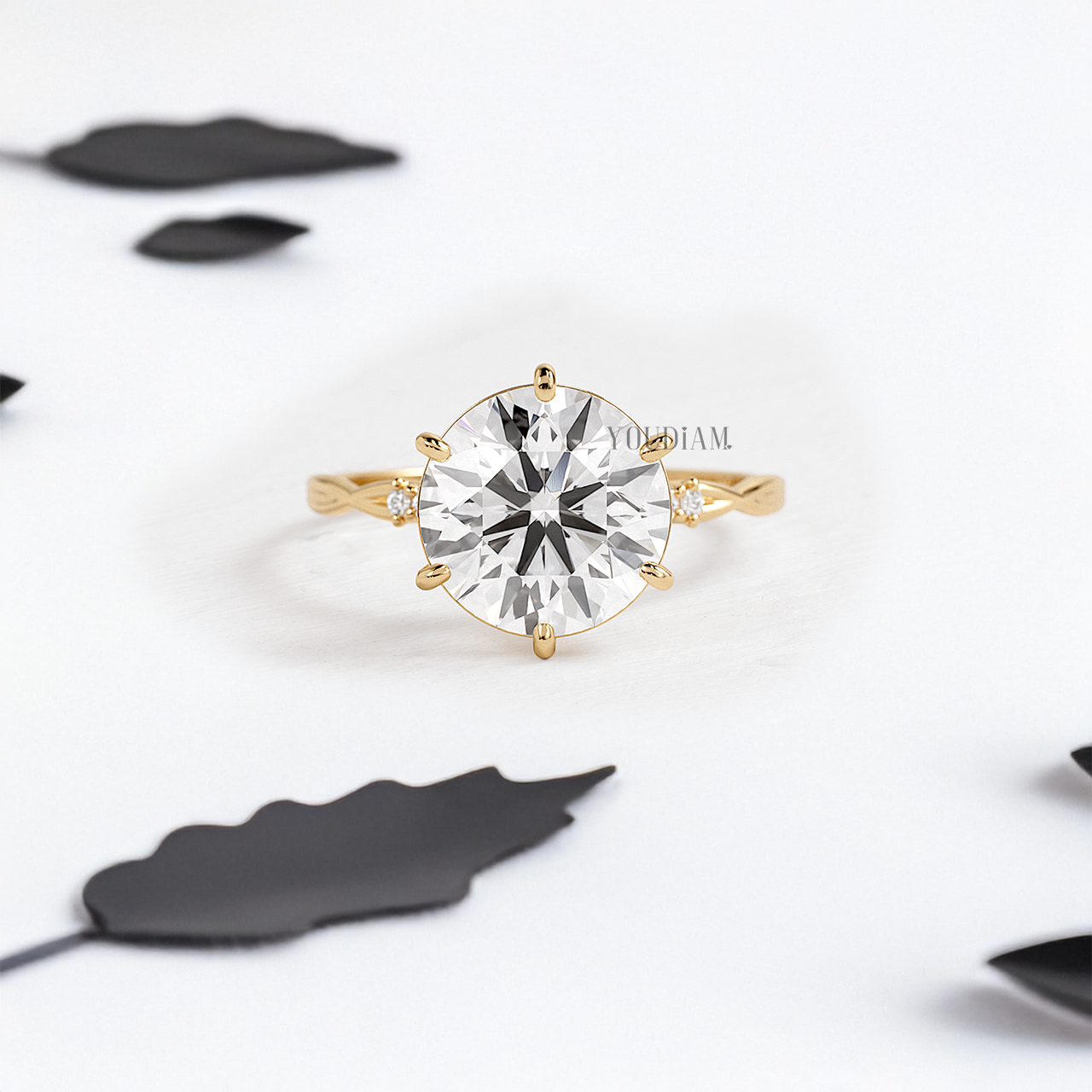 Round Lab Diamond on Twist Style Band Ring - YDJLR82