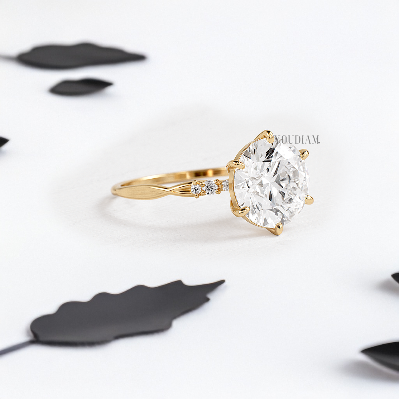 Round Lab Diamond on Twist Style Band Ring - YDJLR82
