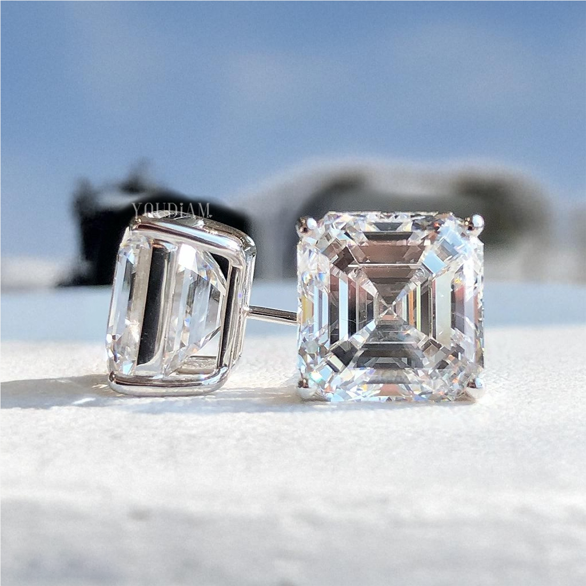 2.5ct Each Asscher Cut Lab Diamond Studs Earrings