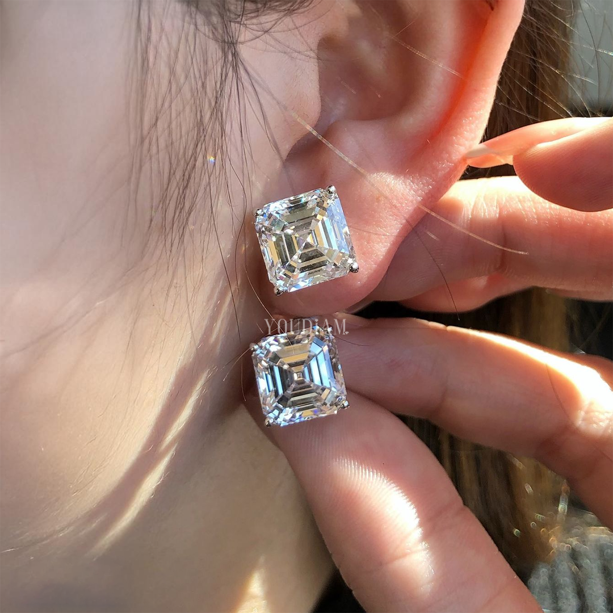 5ct Each Asscher Cut Lab Grown Diamond Earrings - EUDER03