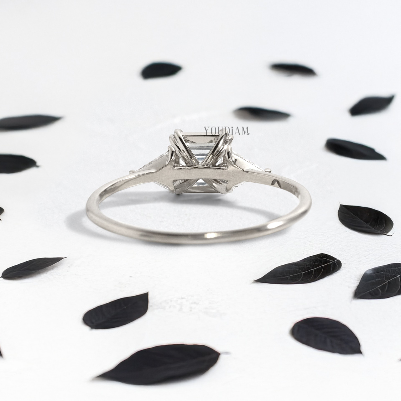 Asscher Lab Diamond in Double-Prongs and with Two Trillions Ring - YDJLR113