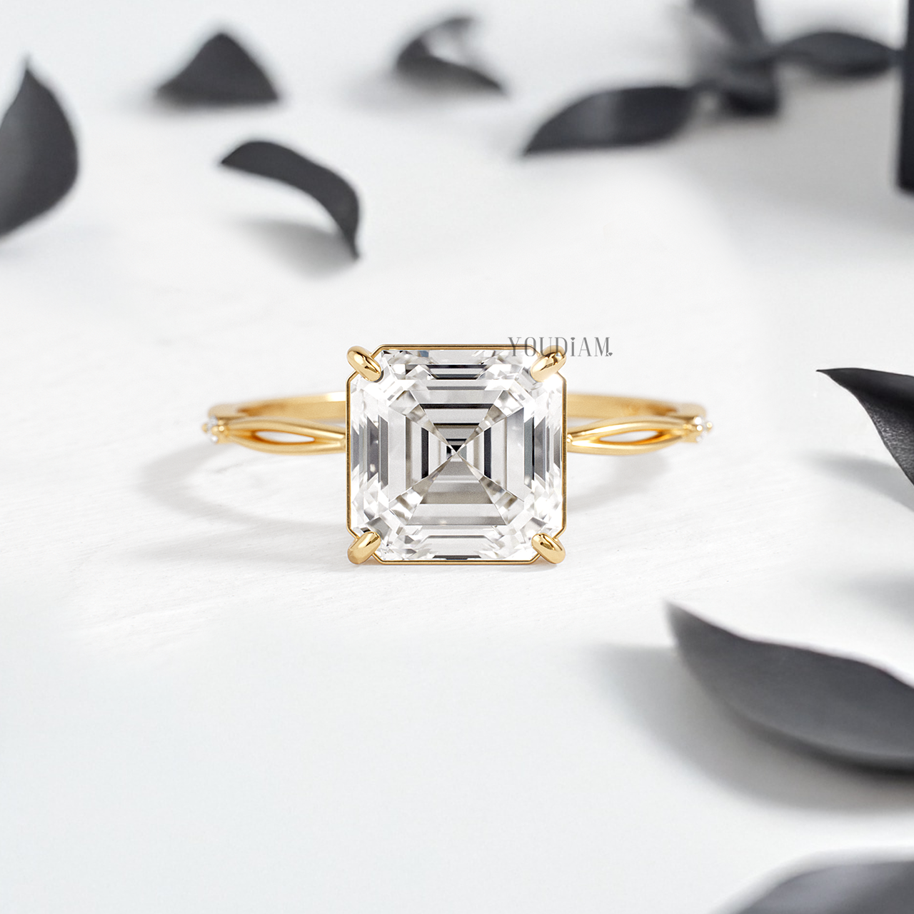 Asscher Lab Diamond in Split and Thin Band Ring - YDJLR160