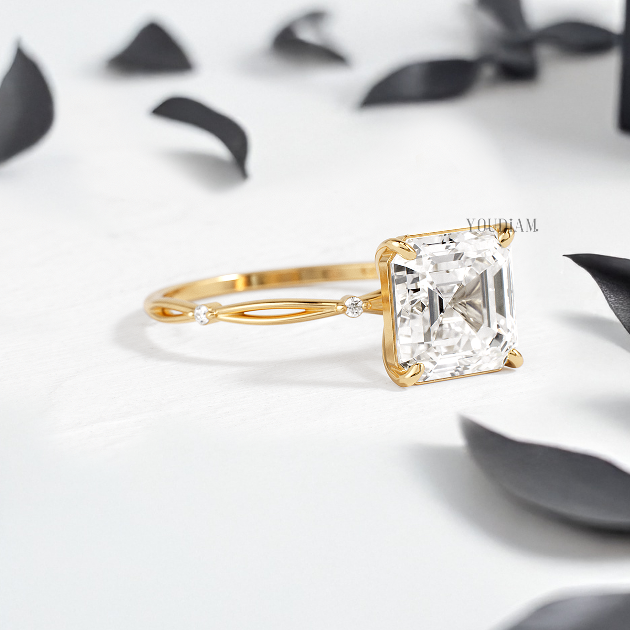 Asscher Lab Diamond in Split and Thin Band Ring - YDJLR160