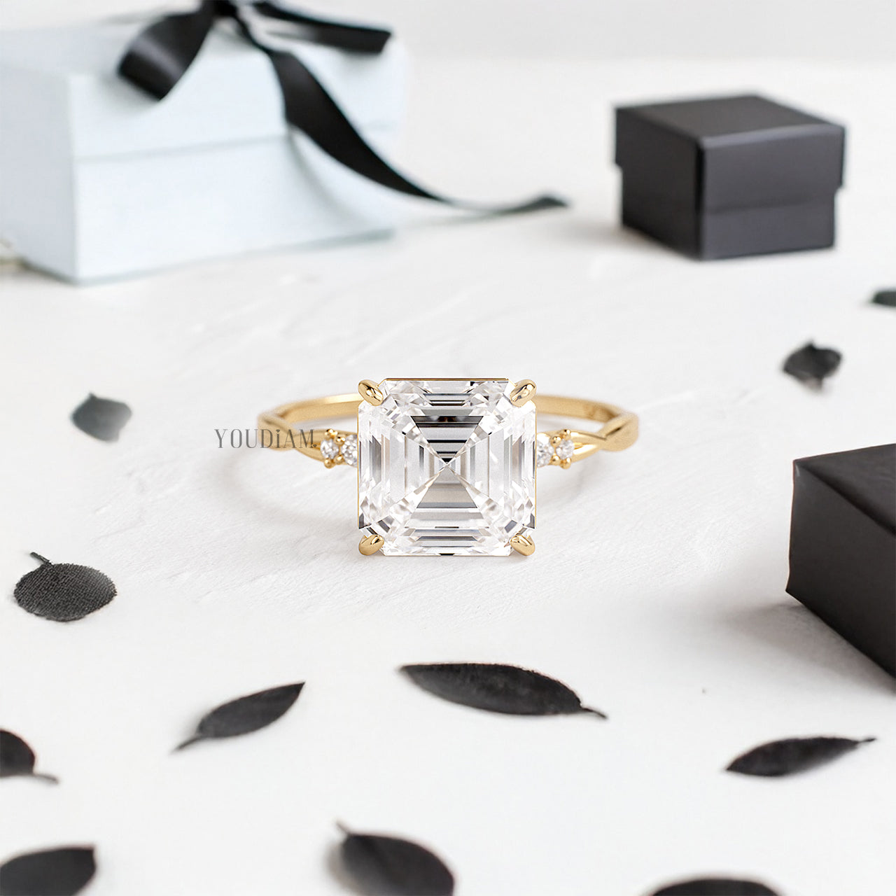 Asscher Lab Diamond on Twist Style Band Ring - YDJLR179