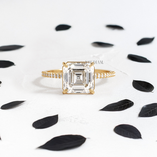 Asscher Lab Diamond with Pave Band Ring - YDJLR120