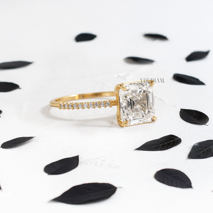 Asscher Lab Diamond with Pave Band Ring - YDJLR120