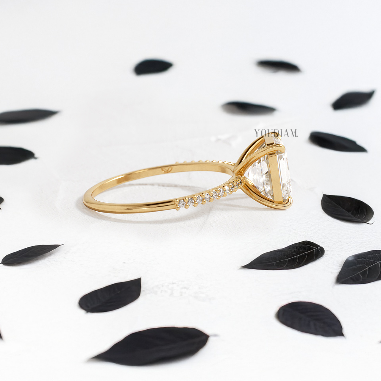 Asscher Lab Diamond with Pave Band Ring - YDJLR120