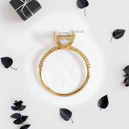 Asscher Lab Diamond with Pave Band Ring - YDJLR120