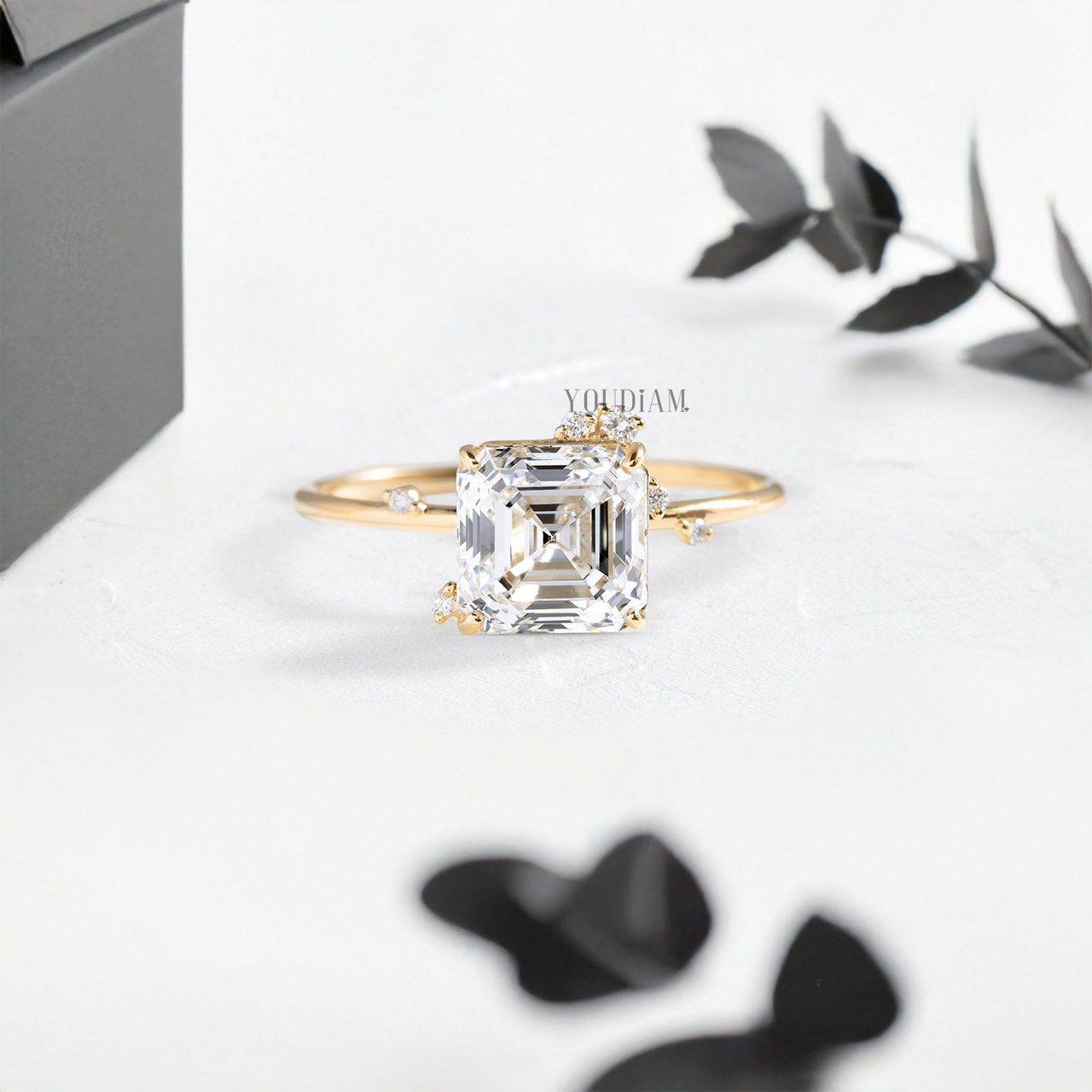 Asscher Lab Diamond with Scattered Accent Diamonds Ring - YDJLR137