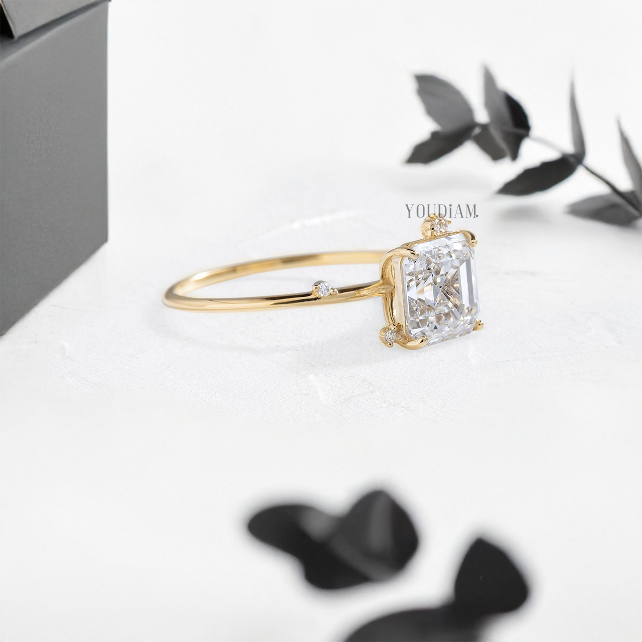 Asscher Lab Diamond with Scattered Accent Diamonds Ring - YDJLR137