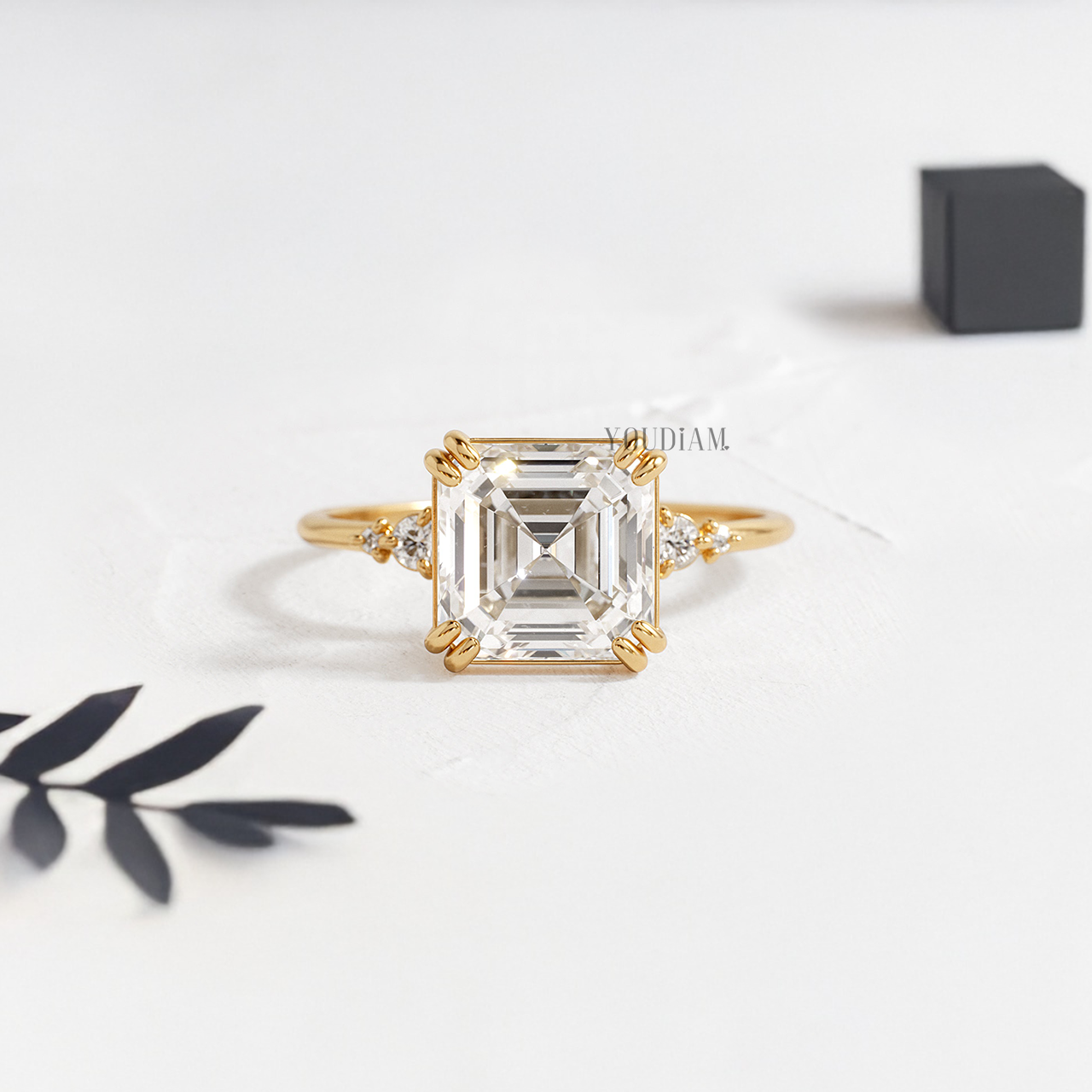 Asscher Lab Diamond with Side Diamonds Ring - YDJLR119