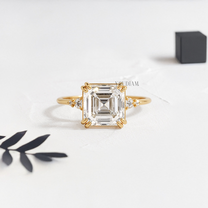 Asscher Lab Diamond with Side Diamonds Ring - YDJLR119
